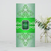 Emerald Green Monogram Ribbon Wedding Uitnodiging (Staand voorkant)