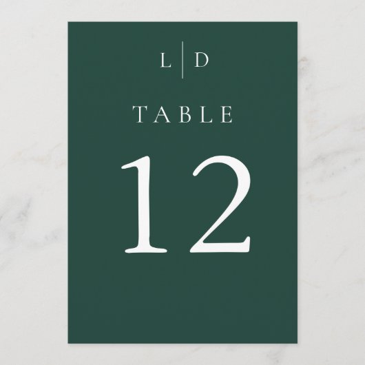 Emerald Green Monogram Trouwtafel Nummers Kaart (Voorkant)