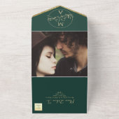 Emerald Green Monogram Wedding All In One Uitnodiging (Buitenkant)