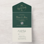 Emerald Green Monogram Wedding All In One Uitnodiging (Binnen)