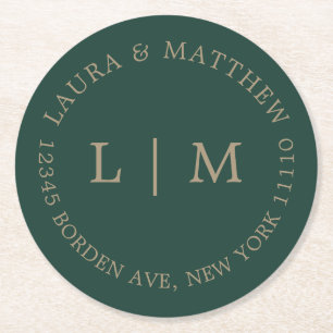 Emerald Green Monogram Wedding Ronde Kartonnen Onderzetter
