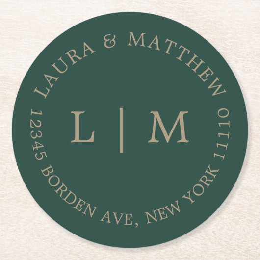 Emerald Green Monogram Wedding Ronde Kartonnen Onderzetter (Voorkant)