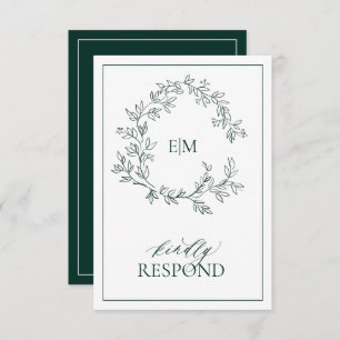 Emerald Green Monogram Wedding RSVP Kaart