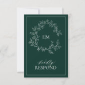 Emerald Green Monogram Wedding RSVP Kaart (Voorkant)