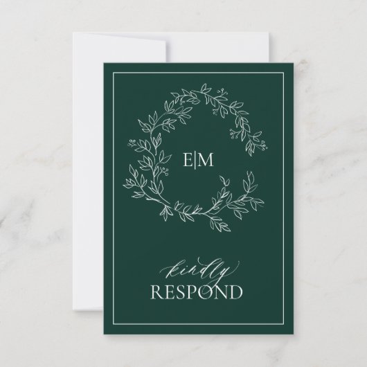 Emerald Green Monogram Wedding RSVP Kaart (Voorkant)