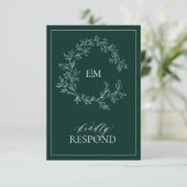 Emerald Green Monogram Wedding RSVP Kaart (Staand voorkant)