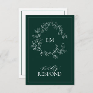 Emerald Green Monogram Wedding RSVP Kaart