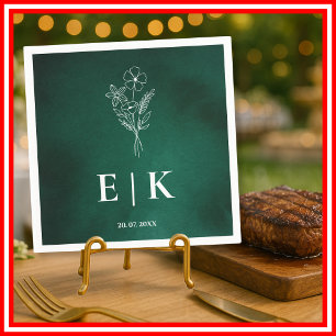 Emerald Green Monogram Wildflower Bloemenbruiloft Servet