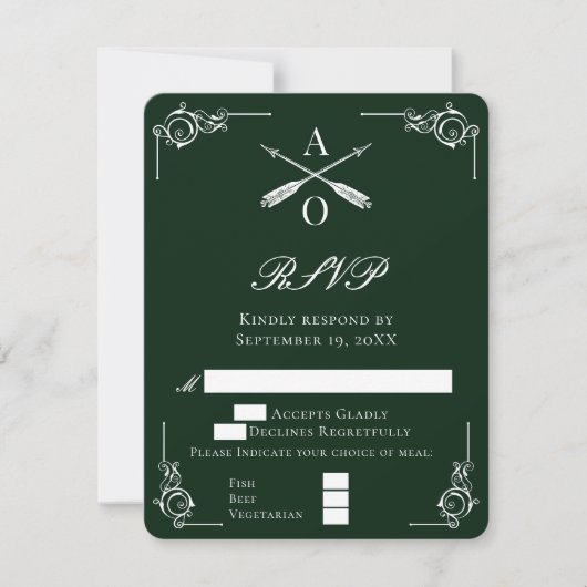 Emerald Green Monogramme et flèches mariage RSVP (Devant)