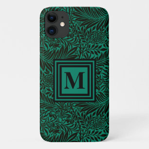 Emerald Green Monogrammed Botanical Pattern iPhone 11 Hoesje