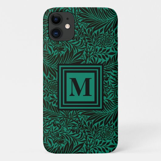 Emerald Green Monogrammed Botanical Pattern Case-Mate iPhone Case (Achterkant)