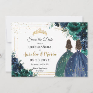 Emerald Green Navy Bloemen Prinsessen Quinceañera Save The Date
