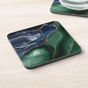 Emerald Green Navy Blue Gold Agate Bier Onderzetter