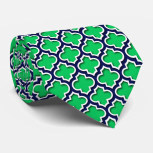 Emerald Green Navy White Moroccan Quatrefoil #5DS Stropdas