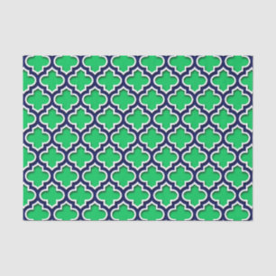 Emerald Green Navy White Moroccan Quatrefoil #5DS Tissuepapier