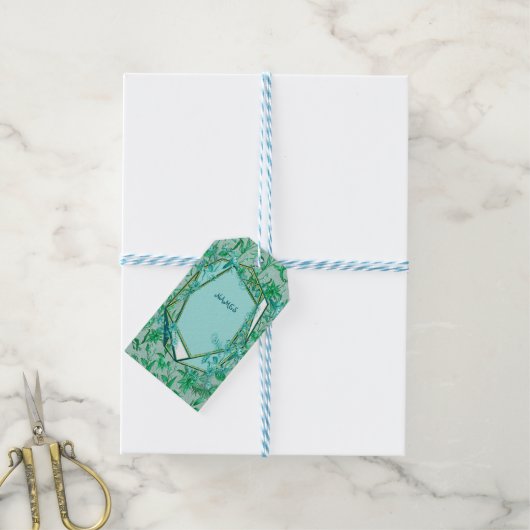 Emerald green op een getextureerde onderkant van e cadeaulabel (Met Touw)