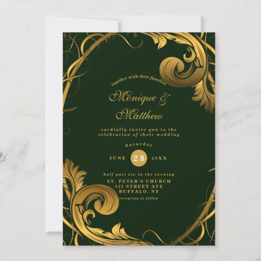 Emerald Green Ornament mariage Invitations (Devant)