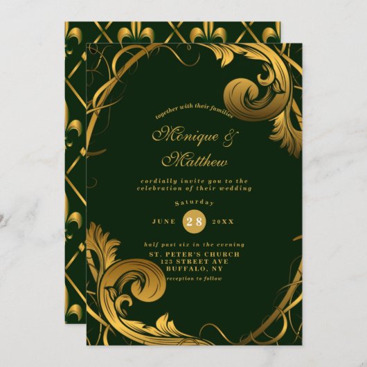 Emerald Green Ornament mariage Invitations (Devant / Derrière)