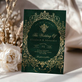 Emerald Green Ornate Emerald and gold foil Wedding Kaart