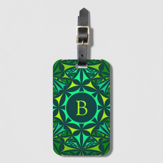 Emerald Green Ornate Kaleidoscope Monogram Bagagelabel (Voorkant (verticaal))