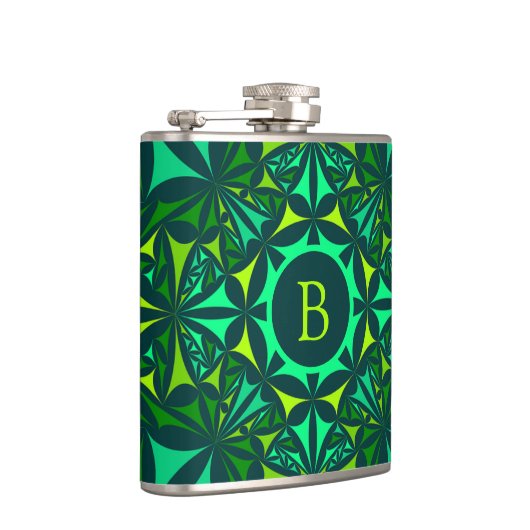 Emerald Green Ornate Kaleidoscope Monogram Heupfles (Rechts)