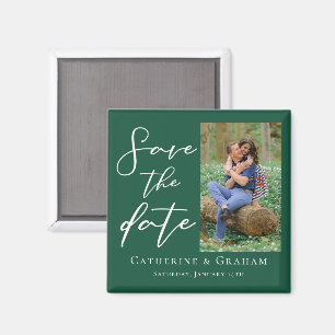 Emerald Green Paar Fotobos Save the Date Magneet