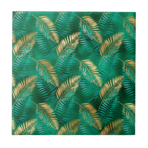 Emerald Green Palm Leaf Bright Golden Oerwoud Tegeltje