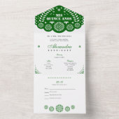 Emerald Green Papel Picado Mis Quince Años All In One Uitnodiging (Binnen)