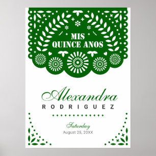 Emerald Green Papier Picado Mis Quince Años Poster