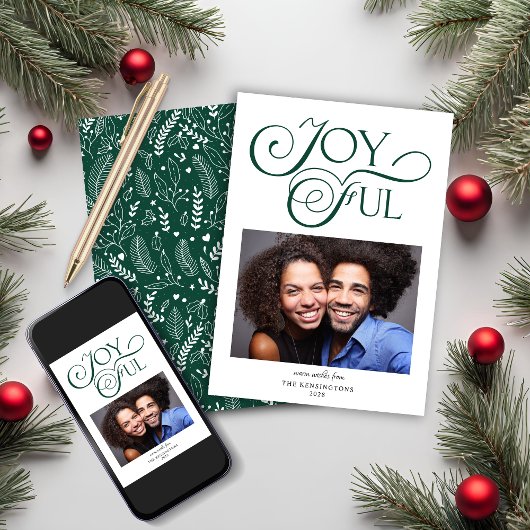 Emerald Green Pattern Joyful Kerstfoto Feestdagenkaart