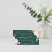 Emerald Green Peach Goud Bloemen Bruiloft Website Informatiekaartje (Staand voorkant)