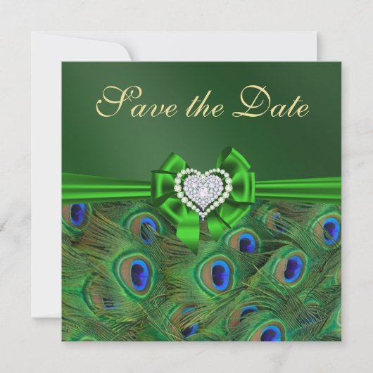 Emerald Green Peacock Bewaar de datum Save The Date (Voorkant)