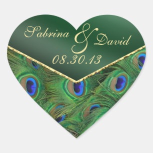 Emerald Green Peacock Envelope Seal Hart Sticker