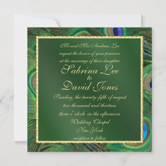 Emerald Green Peacock Faire-part de mariage (Dos)