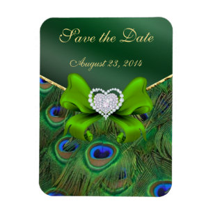 Emerald Green Peacock Save the Date Magneet