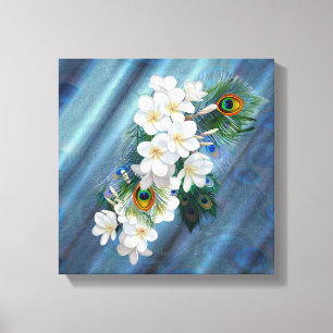 Emerald Green Peacock Silk Bouquets Canvas Afdruk
