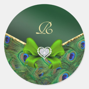 Emerald Green Peacock Wedding Gift Seal Ronde Sticker
