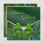 Emerald Green Peacock Wedding Invitation Kaart (Voorkant / Achterkant)