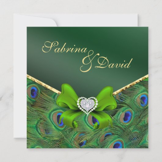 Emerald Green Peacock Wedding Invitation Kaart (Voorkant)