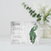 Emerald Green Peacock Wedding RSVP Kaart (Staand voorkant)