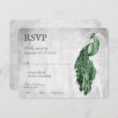 Emerald Green Peacock Wedding RSVP Kaart (Voorkant / Achterkant)