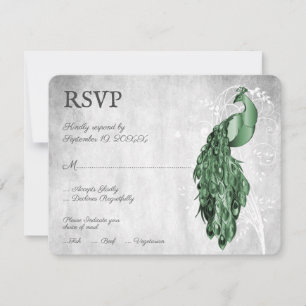Emerald Green Peacock Wedding RSVP Kaart