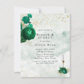 Emerald Green Peony Gold Brunch & Bubble Invite Kaart (Voorkant)