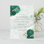 Emerald Green Peony Gold Couples Invitations de do (Debout devant)
