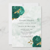 Emerald Green Peony Gold Couples Shower Invites (Voorkant)