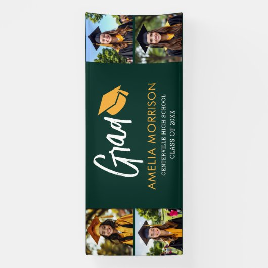 Emerald Green Photo Collage Afstuderen Afstuderen Spandoek (Verticaal)