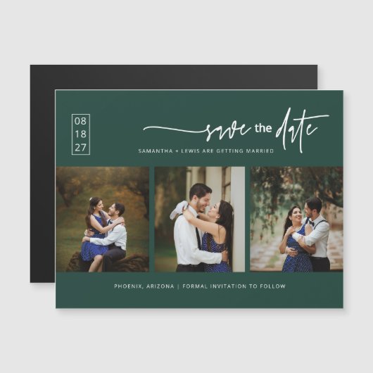 Emerald Green Photo Enregistrer la date Carte magn (Devant / Derrière)