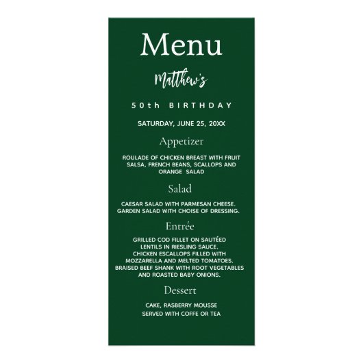 Emerald green photo fun faits carte de menu d'anni (Devant)