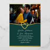 Emerald Green Photo Gold Foil Invitation (Recto)