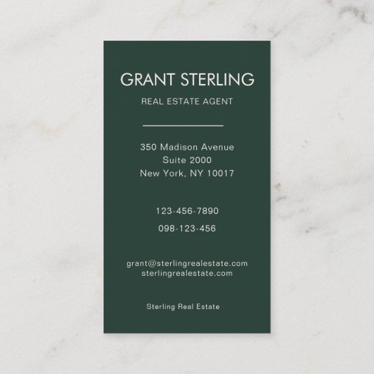 Emerald Green Photo Real Estate Realtor Visitekaartje (Achterkant)